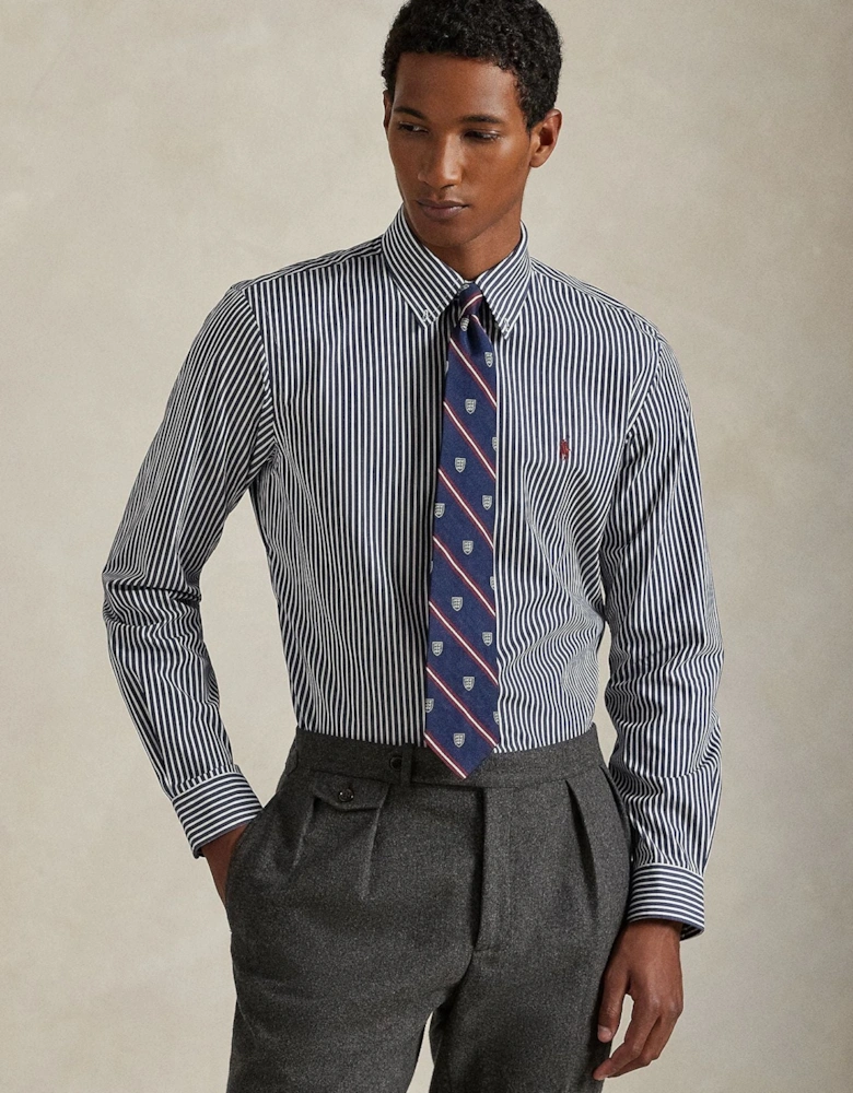 Ralph Lauren Custom Fit Striped Stretch Poplin Shirt - Newport Navy White