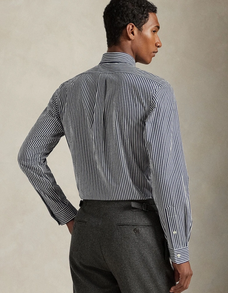 Ralph Lauren Custom Fit Striped Stretch Poplin Shirt - Newport Navy White