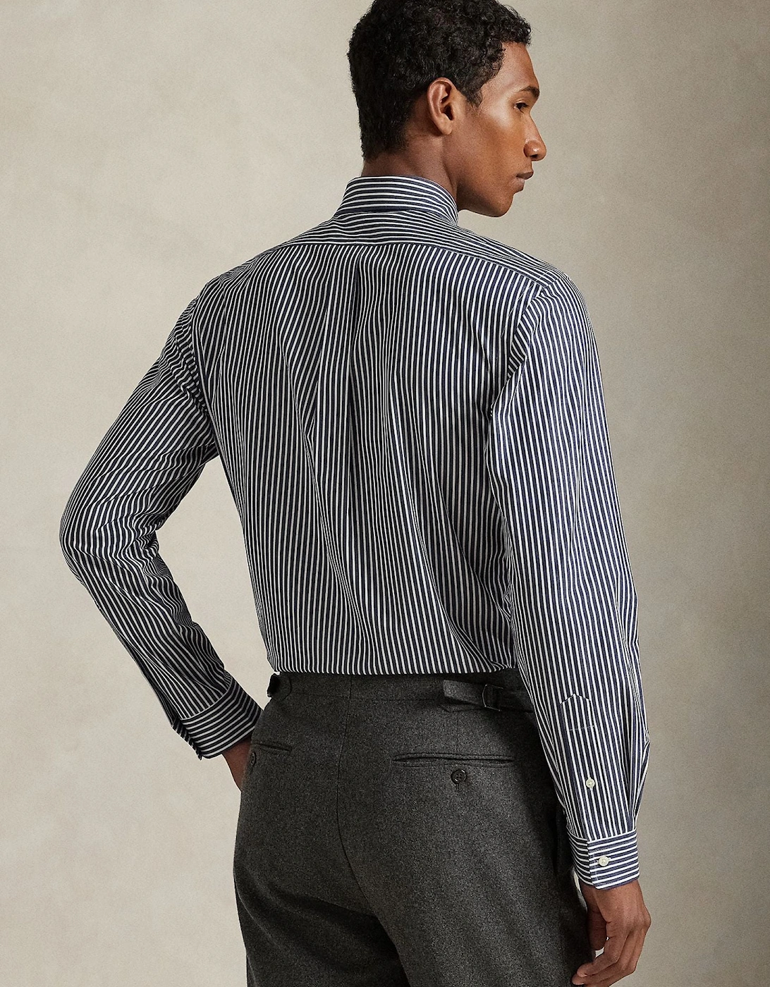Ralph Lauren Custom Fit Striped Stretch Poplin Shirt - Newport Navy White