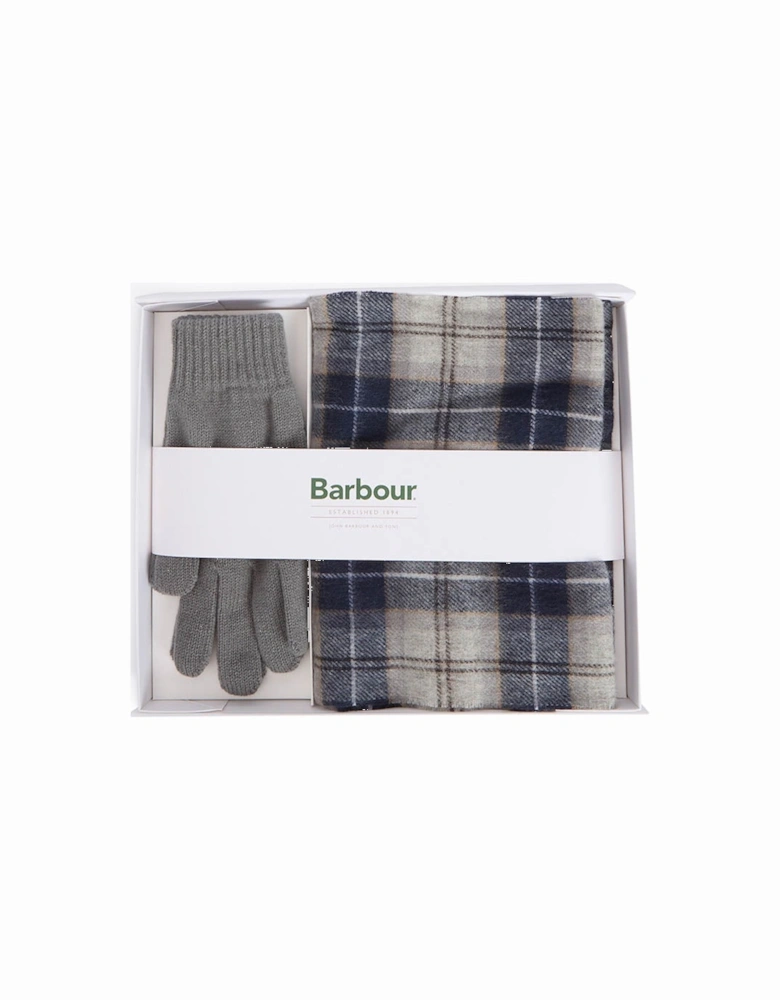 Tartan Mens Scarf & Glove Gift Set - Grey Midnight