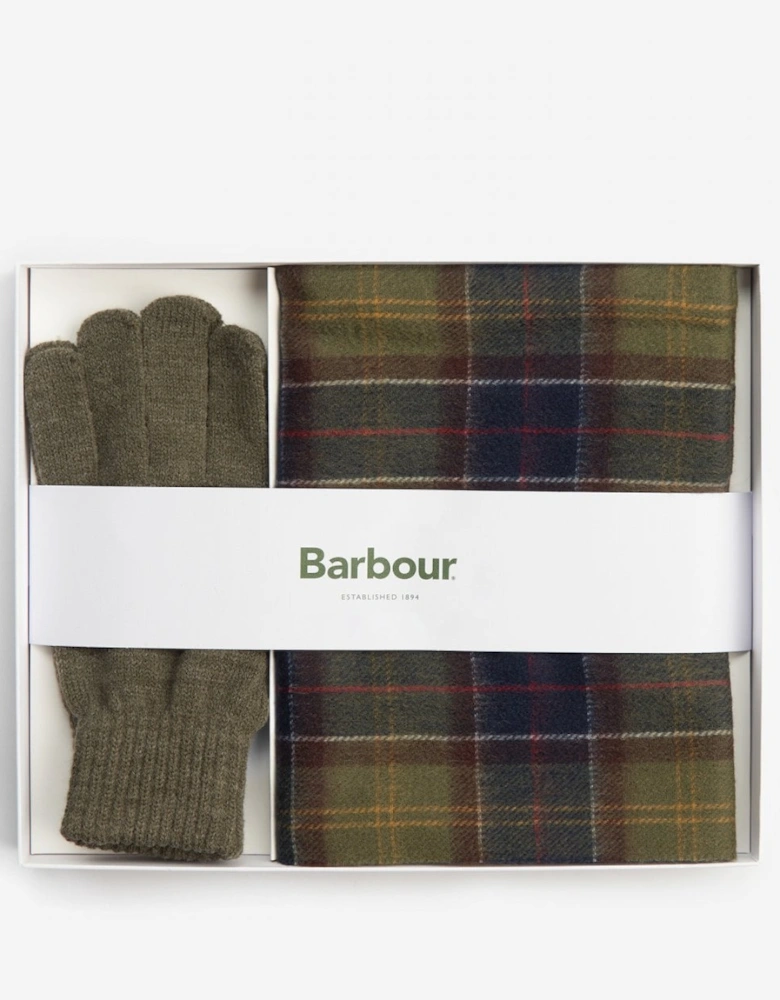 Tartan Mens Scarf & Glove Gift Set - Classic/Olive