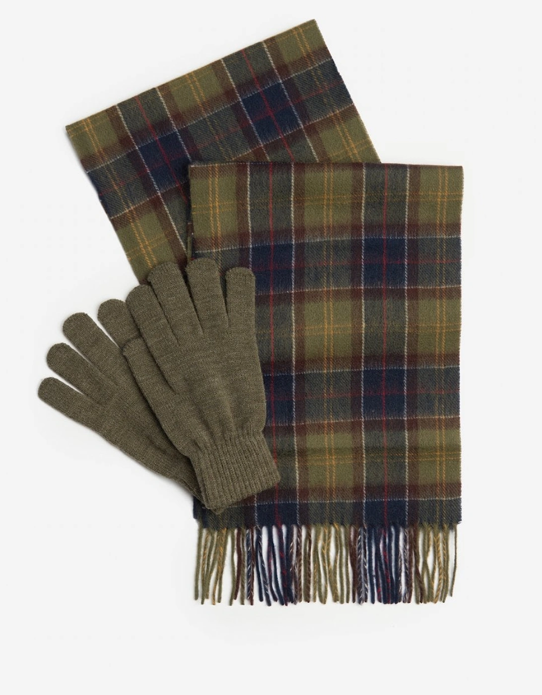Tartan Mens Scarf & Glove Gift Set - Classic/Olive