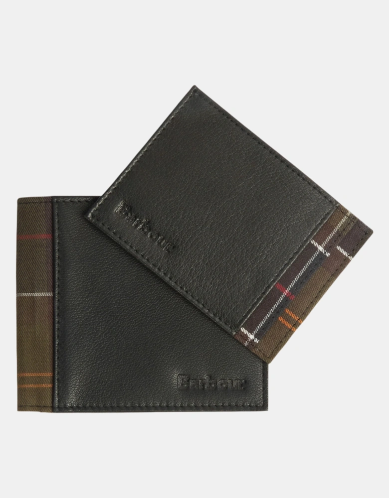 Mens Leather/Tartan Wallet & Card Holder Gift Set - Black/Classic Tartan