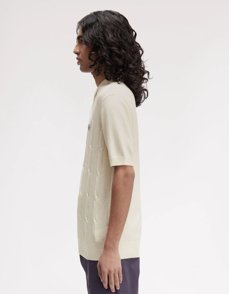 K1313 Textured Cable Knit Shirt - Ecru