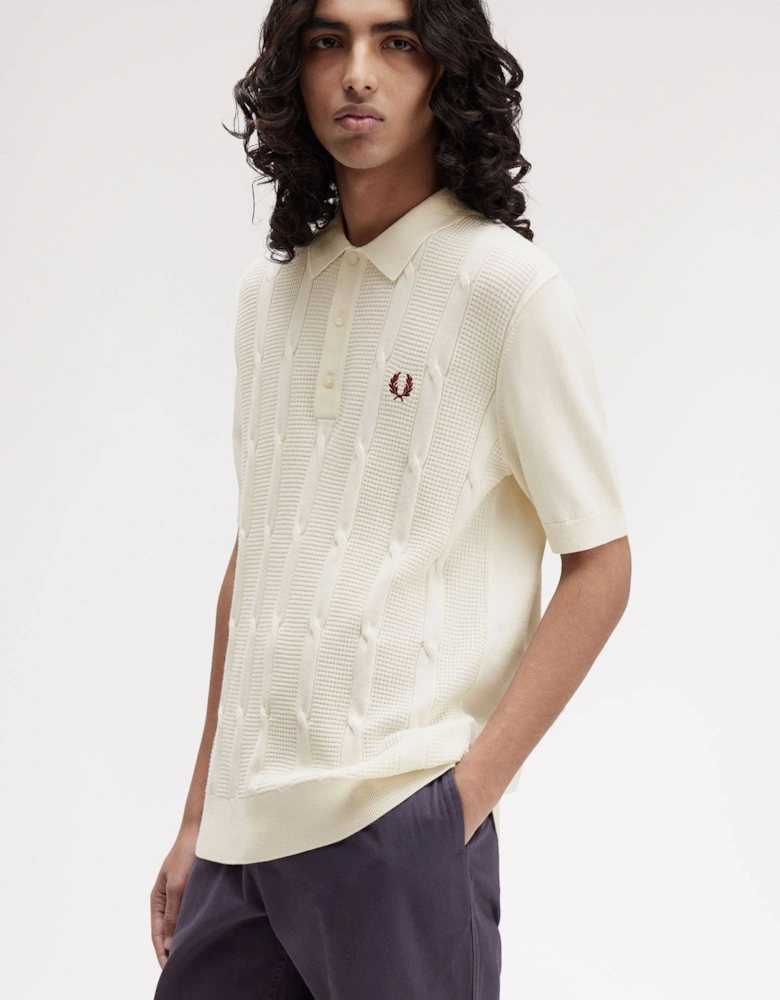 K1313 Textured Cable Knit Shirt - Ecru