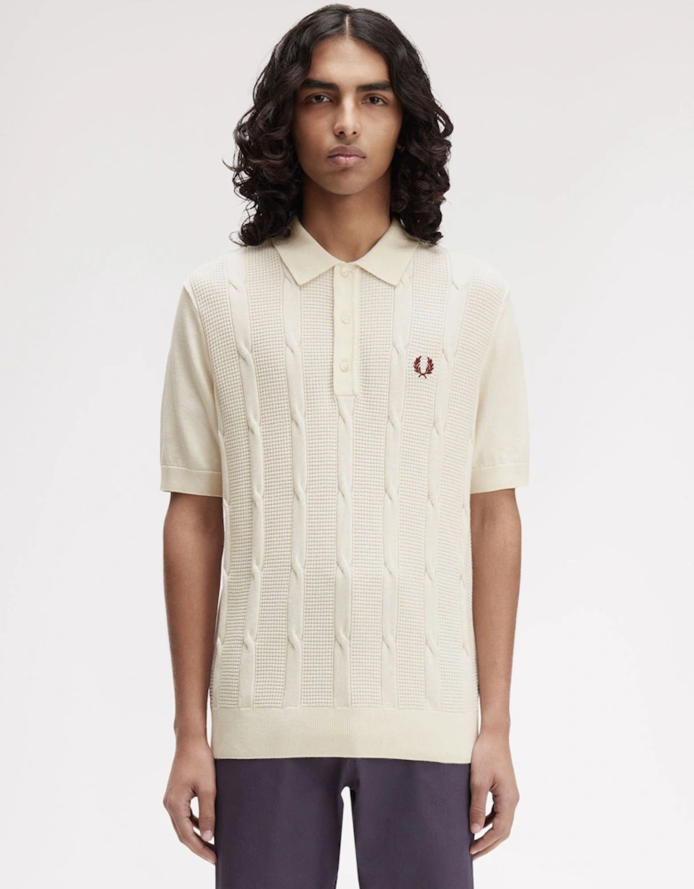 K1313 Textured Cable Knit Shirt - Ecru