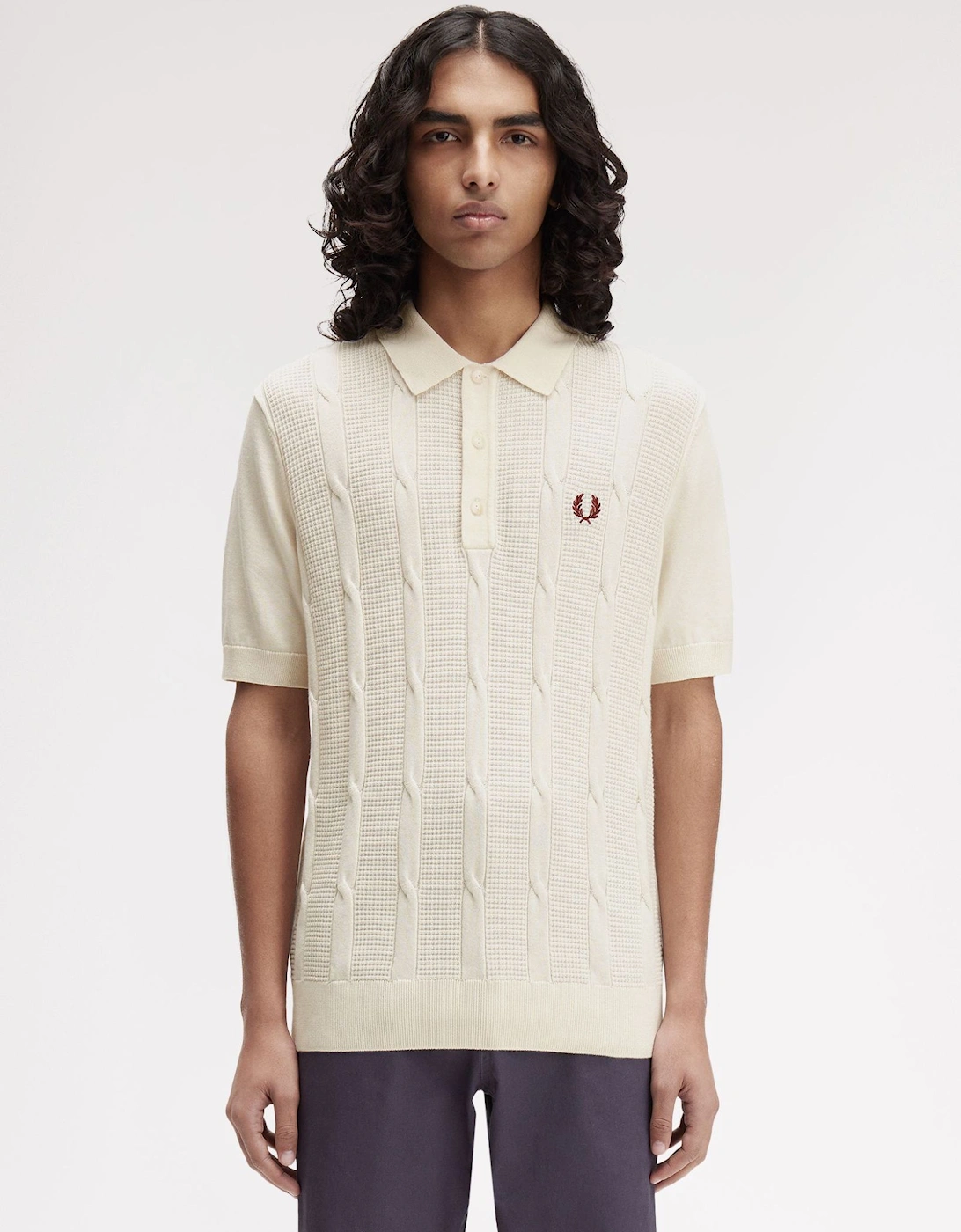 K1313 Textured Cable Knit Shirt - Ecru
