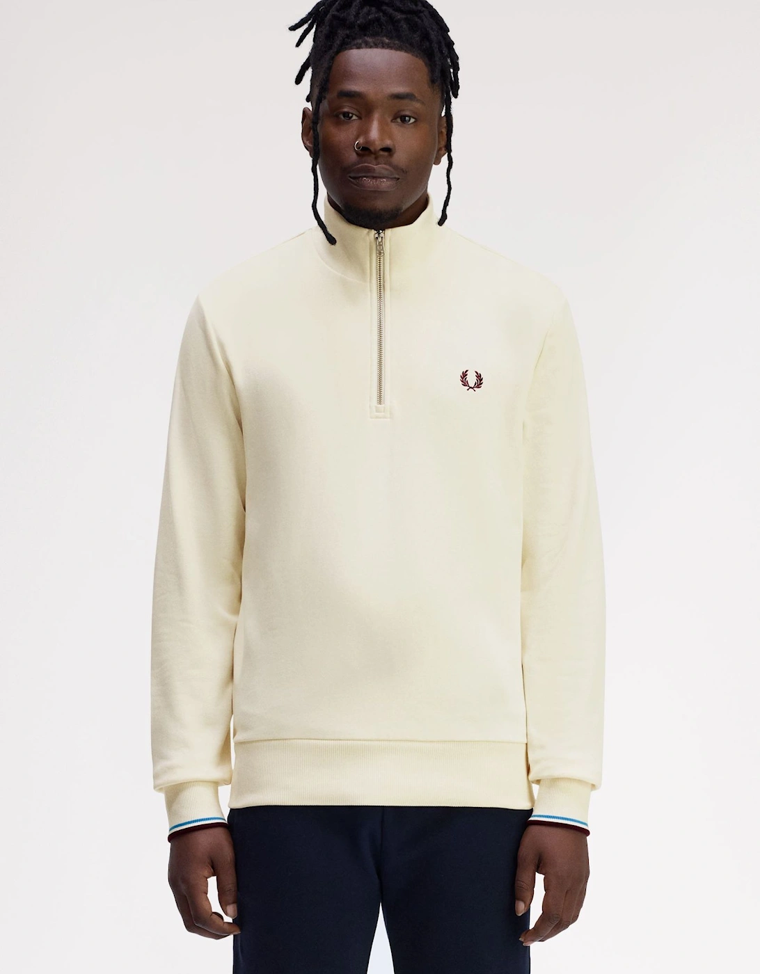 M3574 Half-Zip Sweatshirt - Ecru/Court Blue