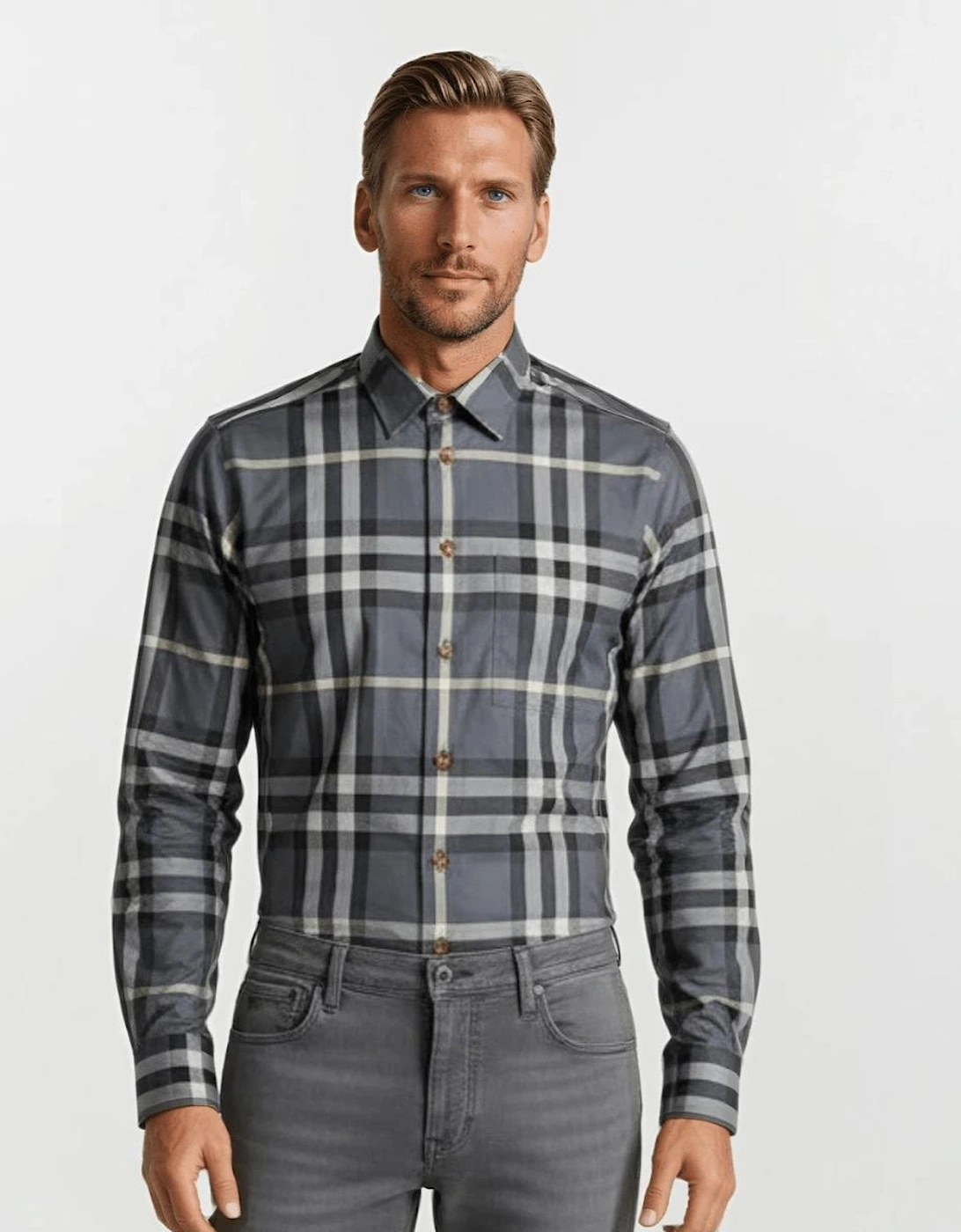 'Claverdon' Check Shirt in Grey & Black