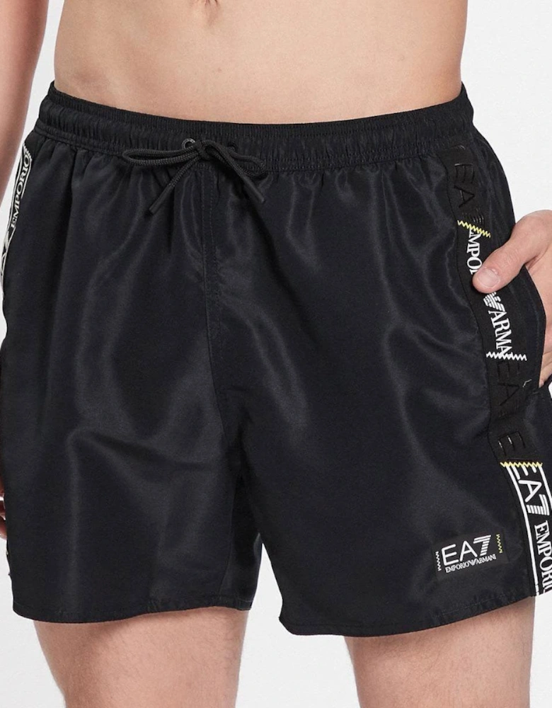 Stretch Tape Logo Swim Shorts - Black