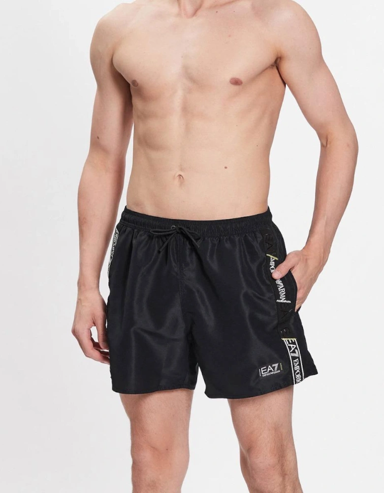 Stretch Tape Logo Swim Shorts - Black