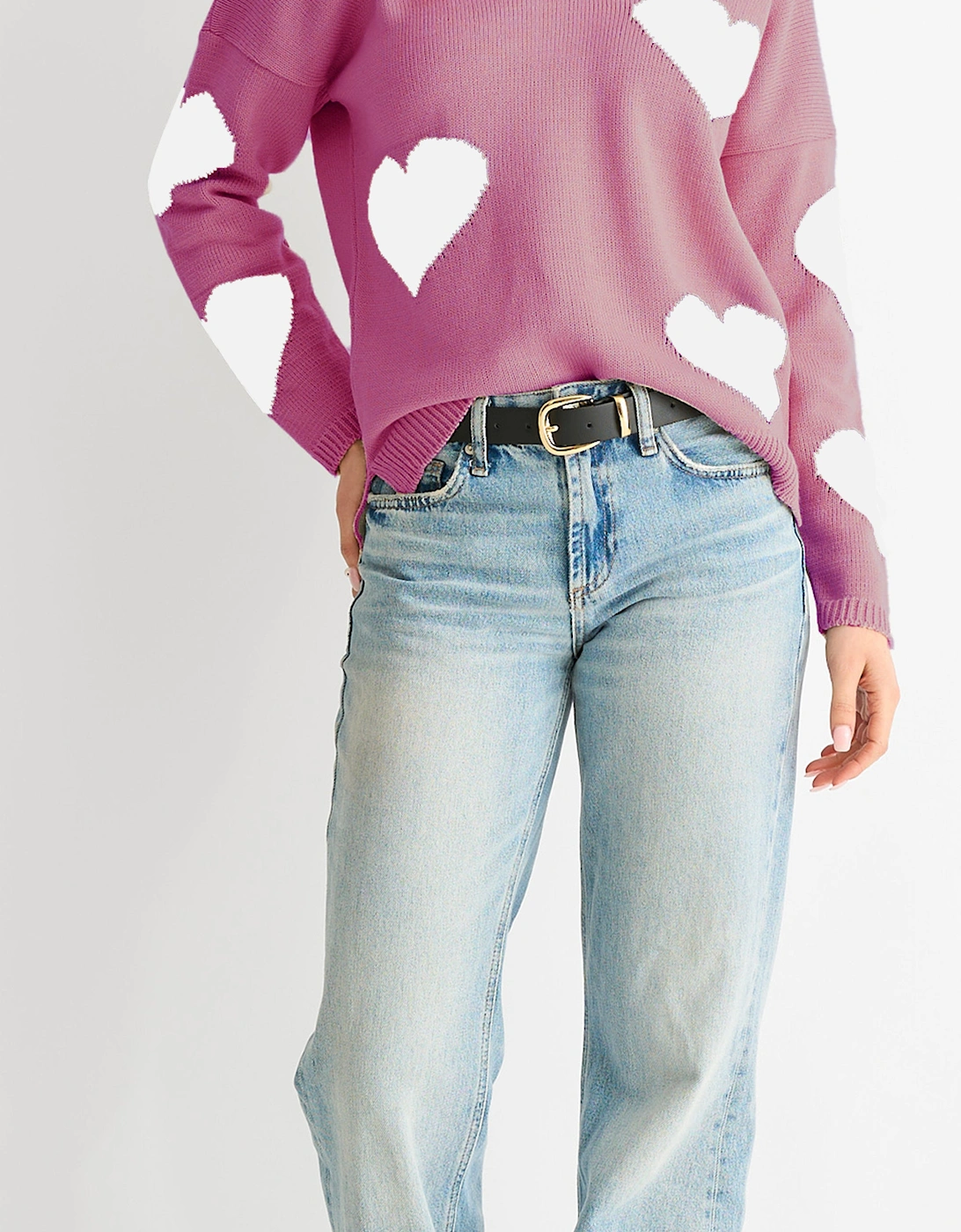 Dusty Pink V Neck Oversized Heart Knit Jumper