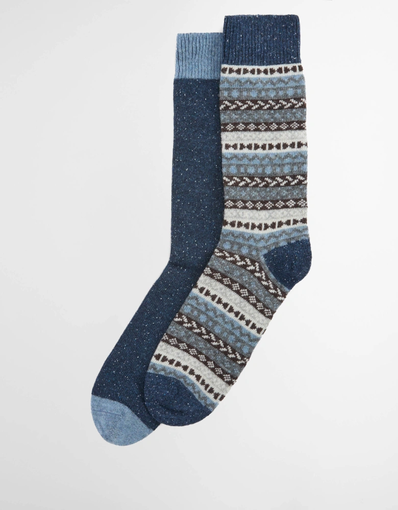 Mens Fair Isle Socks 2 Pack - Midnight Oak Mix