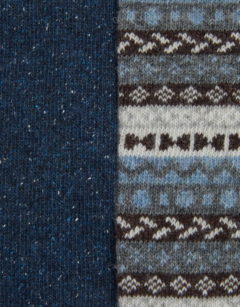 Mens Fair Isle Socks 2 Pack - Midnight Oak Mix