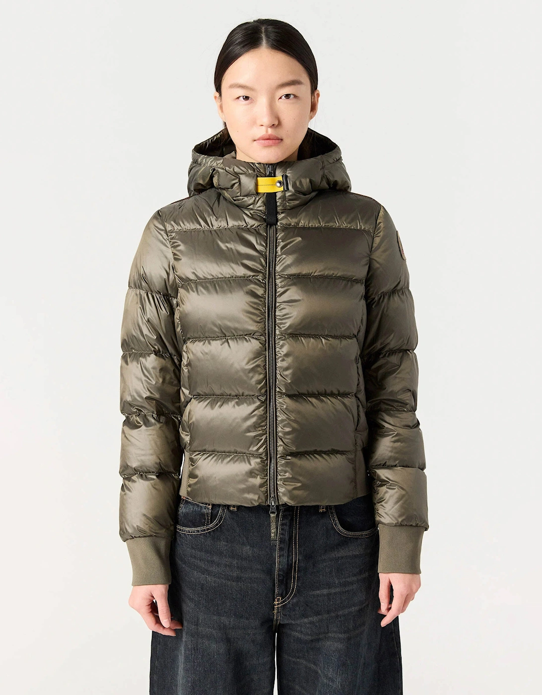 Women's Parajumpers Mariah Womens Hooded Down Bomber - Olive Grey 103 - Tan - Size: 12