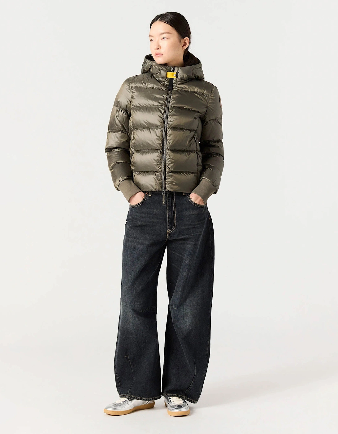 Mariah Womens Hooded Down Bomber - Olive Grey 103
