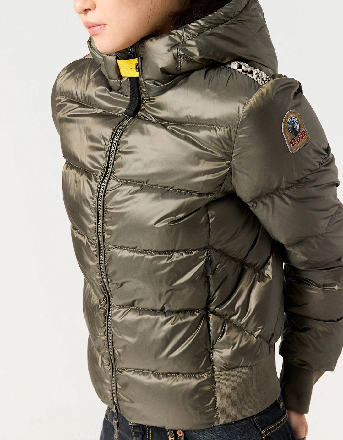 Mariah Womens Hooded Down Bomber - Olive Grey 103