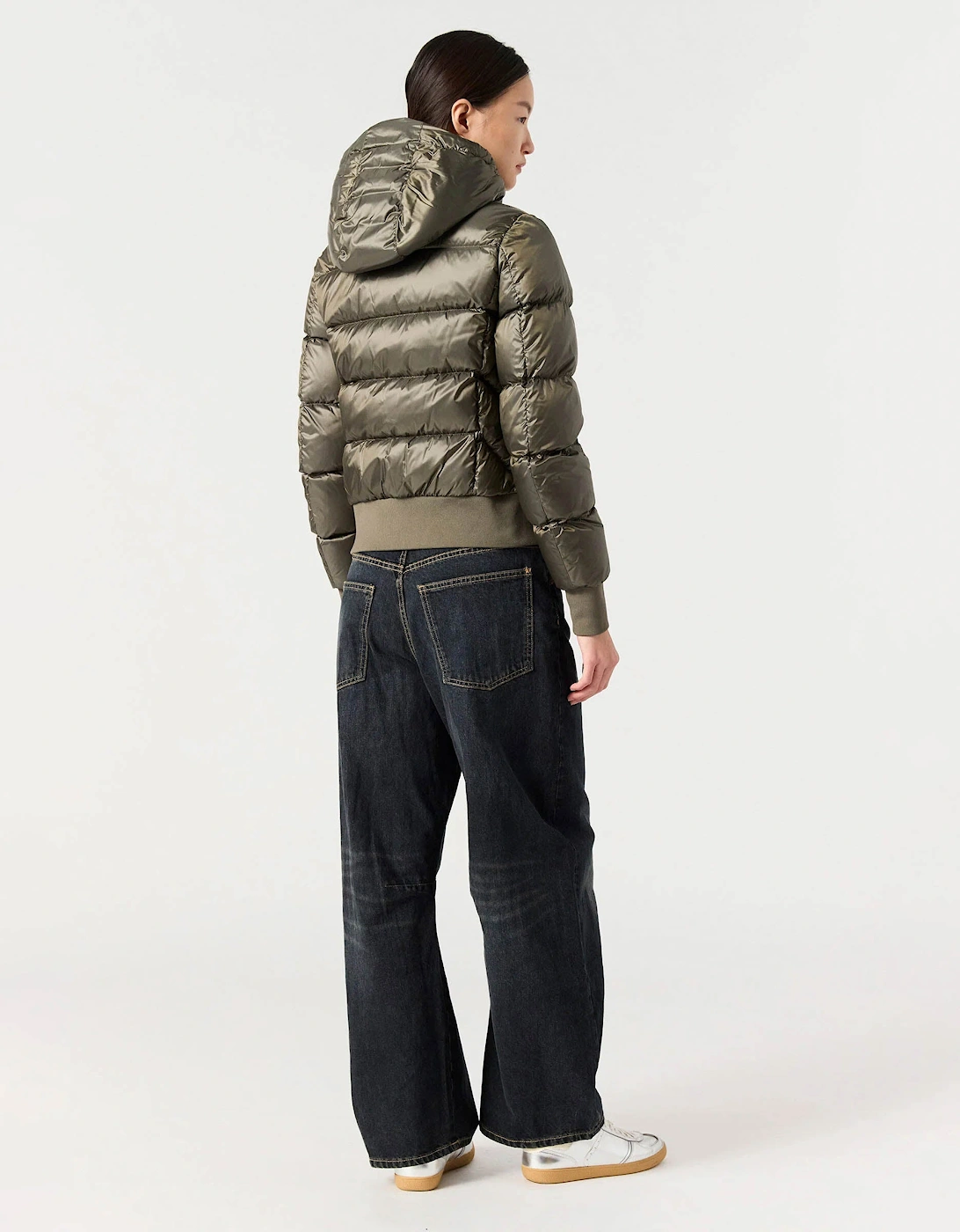 Mariah Womens Hooded Down Bomber - Olive Grey 103