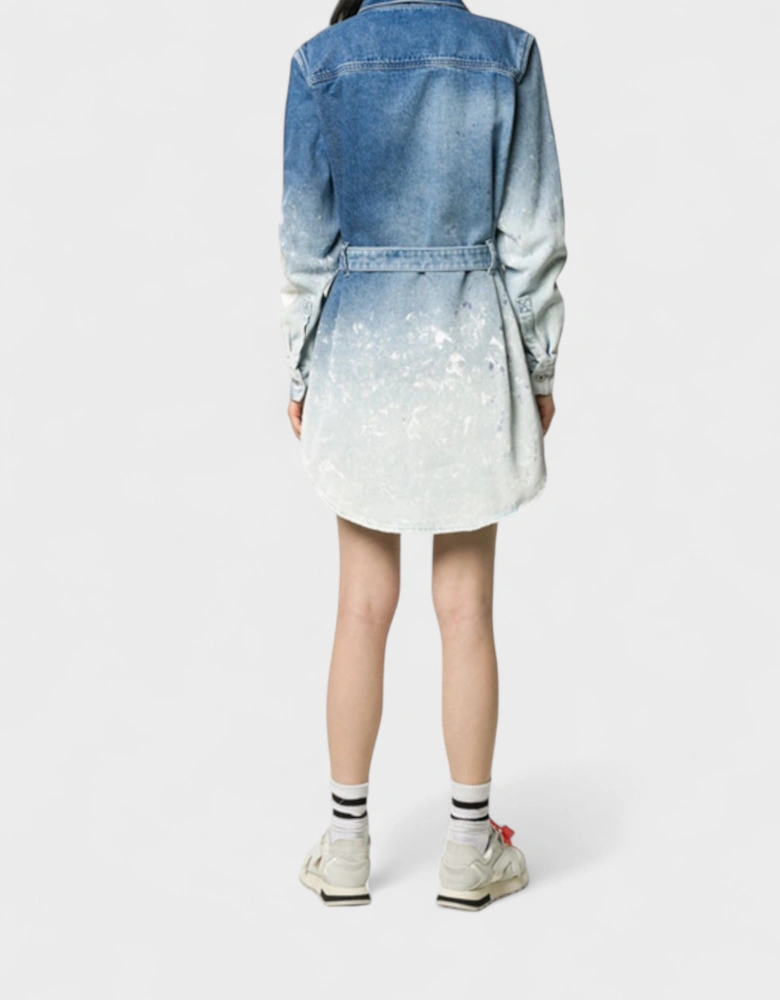 Bleach Painted Belted Denim Dress