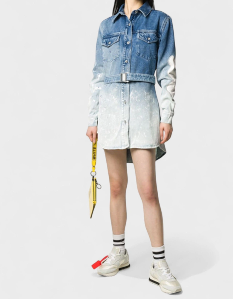 Bleach Painted Belted Denim Dress