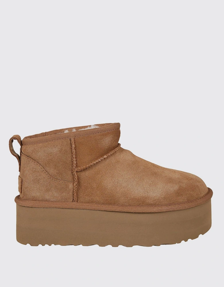 Platform Booties with Suede Leather Upper and Round Toe