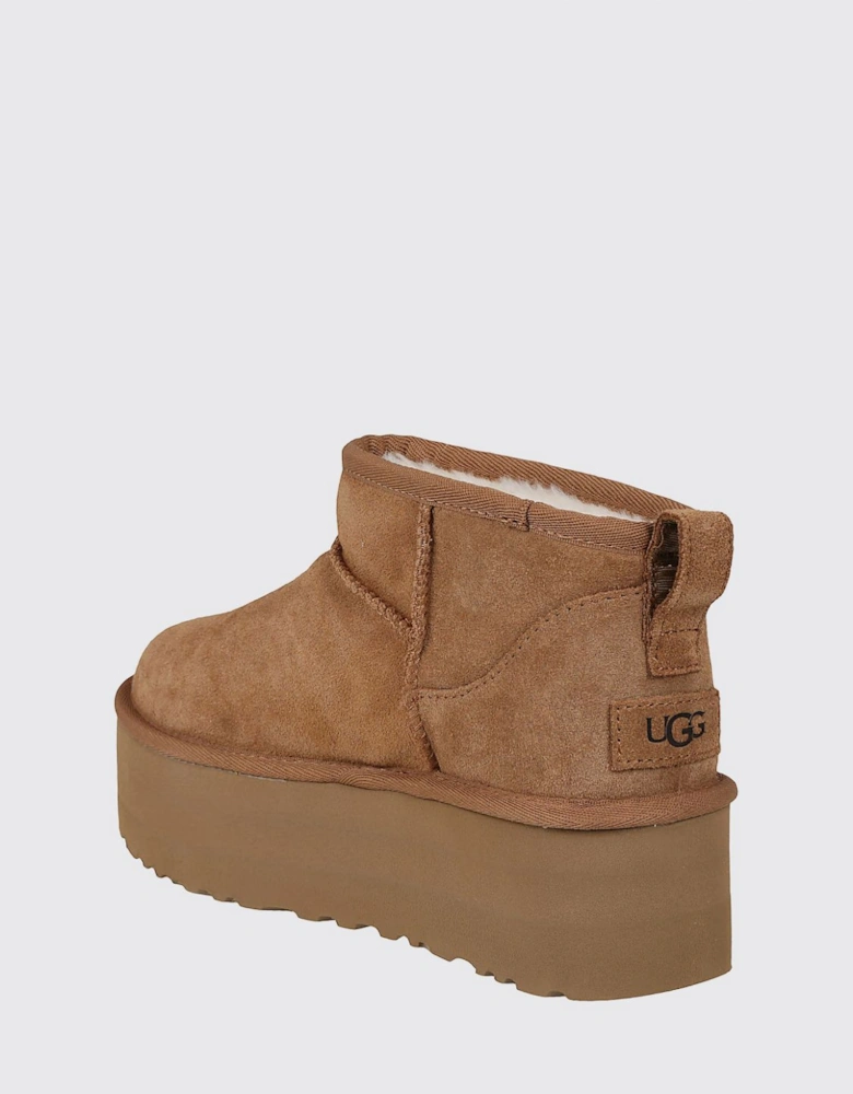 Platform Booties with Suede Leather Upper and Round Toe