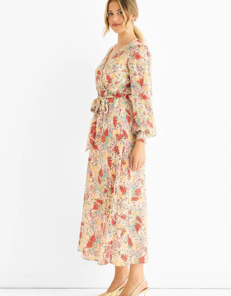 Multi Jacquard Chiffon Midi Dress