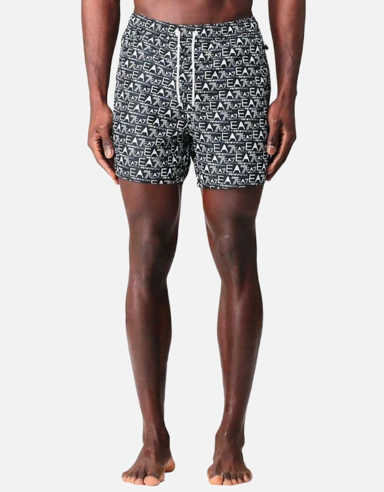 All Over Print Swim Shorts - Black / White