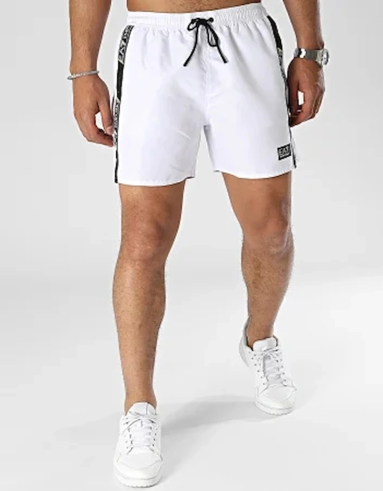 Stretch Tape Logo Swim Shorts - White