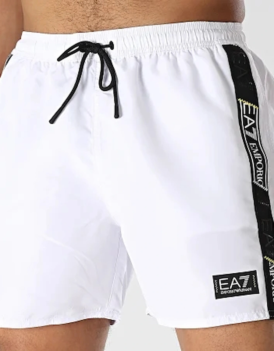 Stretch Tape Logo Swim Shorts - White, 5 of 4