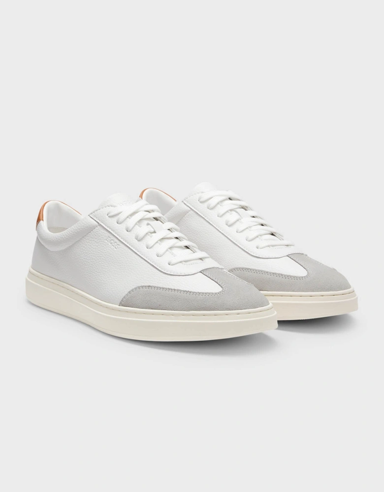 BOSS Orange Kieran Mens Grained-Leather Trainers with Contrast Backtab - Natural 108