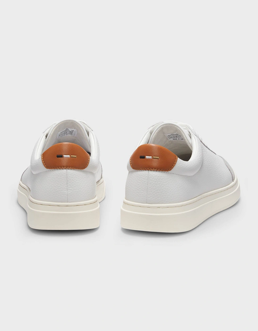 BOSS Orange Kieran Mens Grained-Leather Trainers with Contrast Backtab - Natural 108