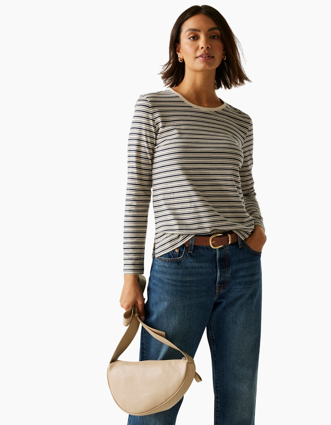 Women's Regatta Womens/Ladies Federica Stripe Long-Sleeved T-Shirt - White - Size: 10