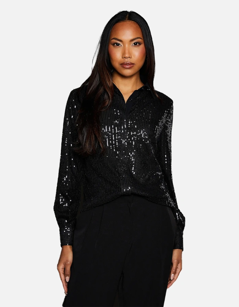 Womens/Ladies Sequins Contrast Collar Shirt
