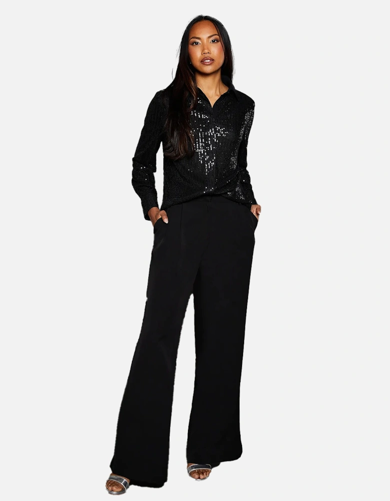 Womens/Ladies Sequins Contrast Collar Shirt