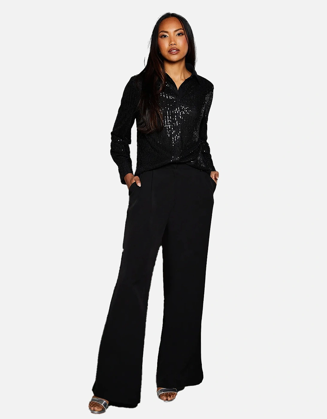 Womens/Ladies Sequins Contrast Collar Shirt