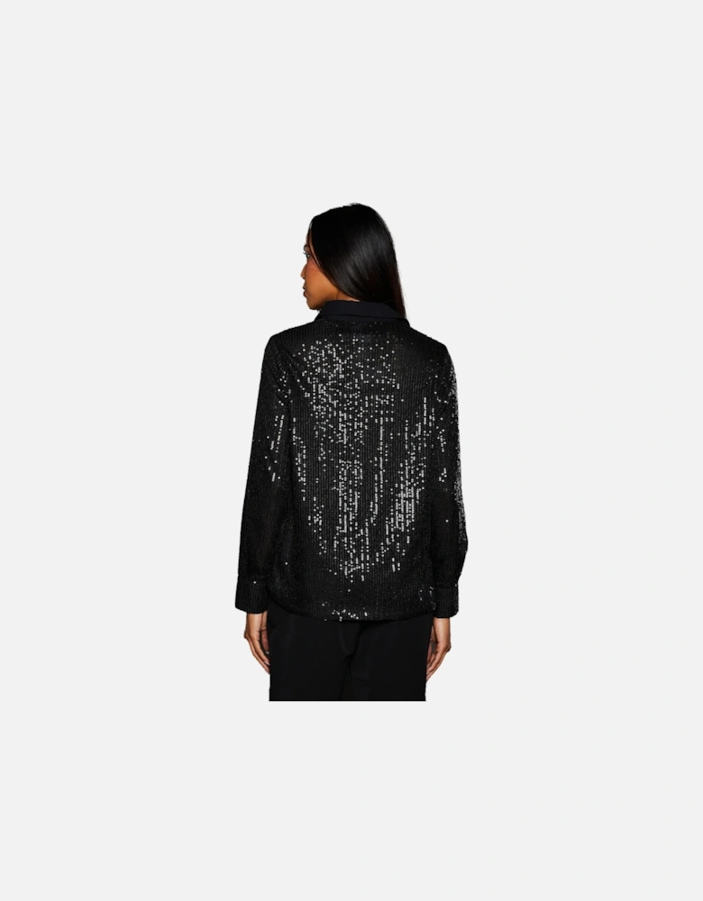 Womens/Ladies Sequins Contrast Collar Shirt