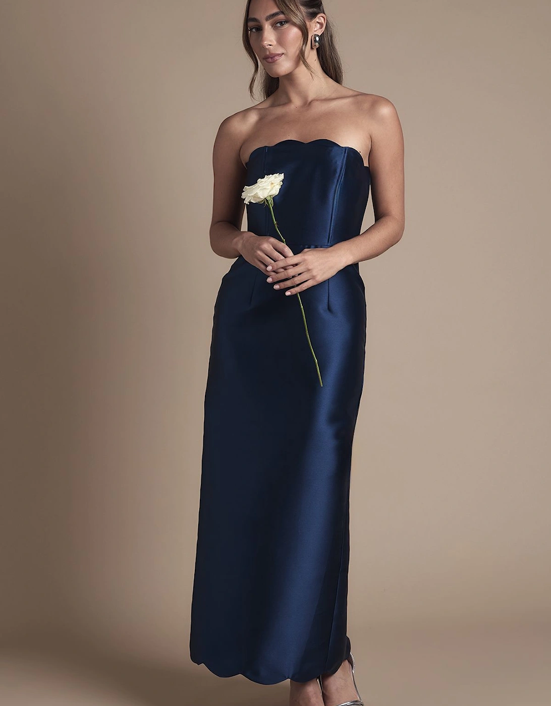 Scallop Detail Twill Column Bridesmaid Dress, 2 of 1