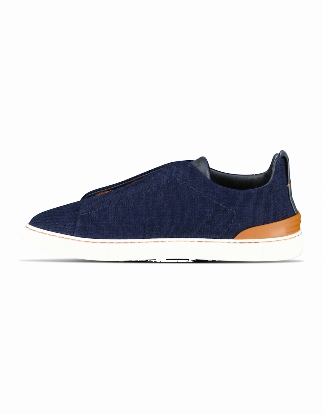 Zegna Triple Stitch Contrast-Sole Denim Low-Top Trainers Navy