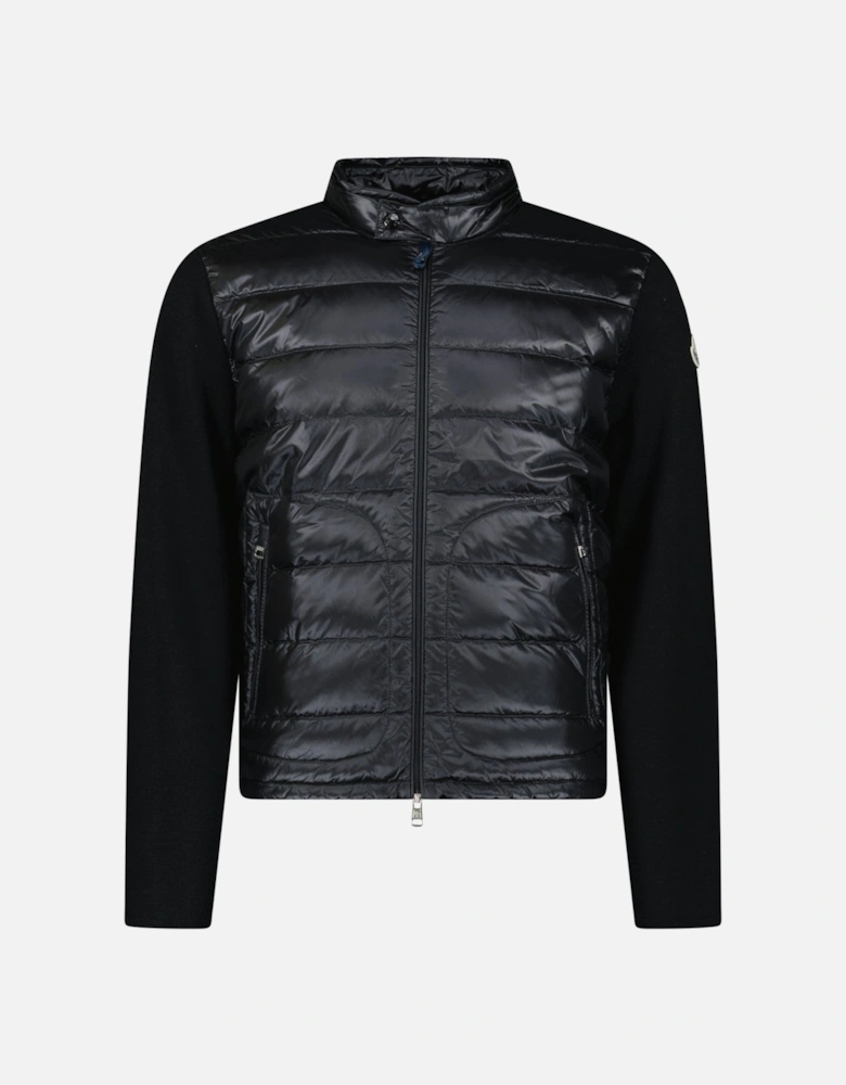 Padded Wool Zip-Up Cardigan Black