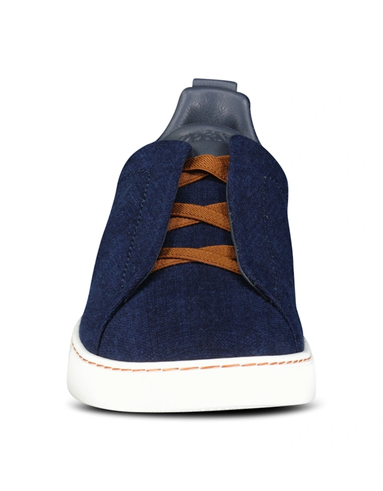 Zegna Triple Stitch Contrast-Sole Denim Low-Top Trainers Navy