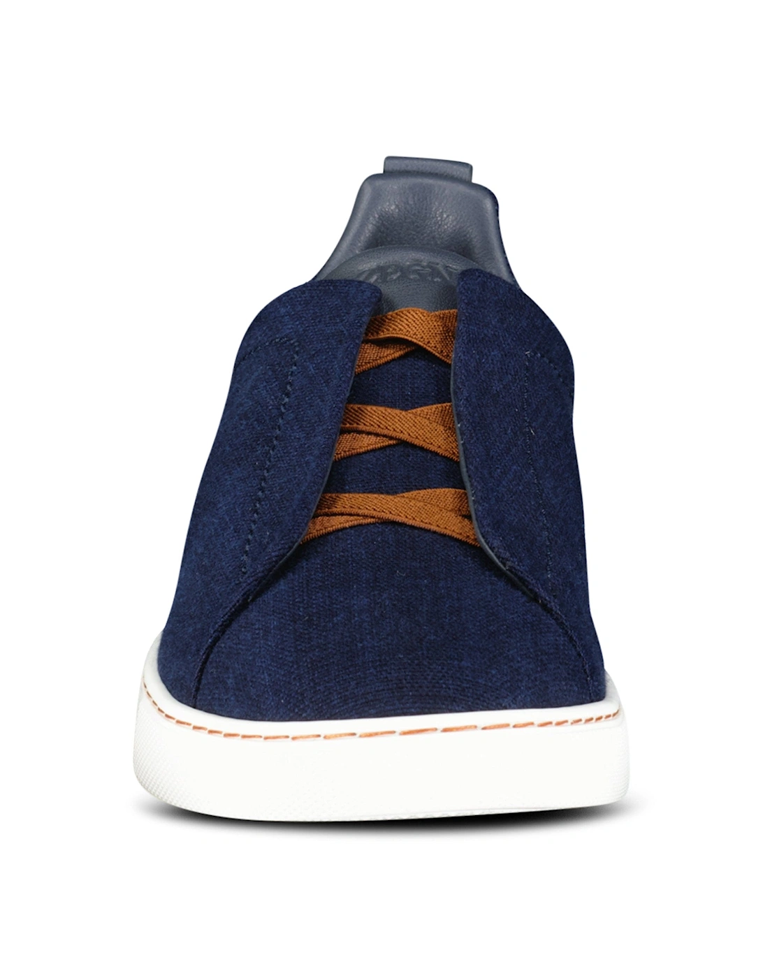 Zegna Triple Stitch Contrast-Sole Denim Low-Top Trainers Navy