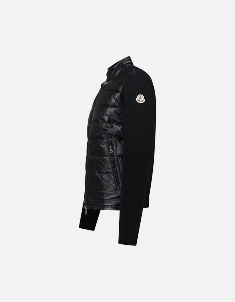 Padded Wool Zip-Up Cardigan Black