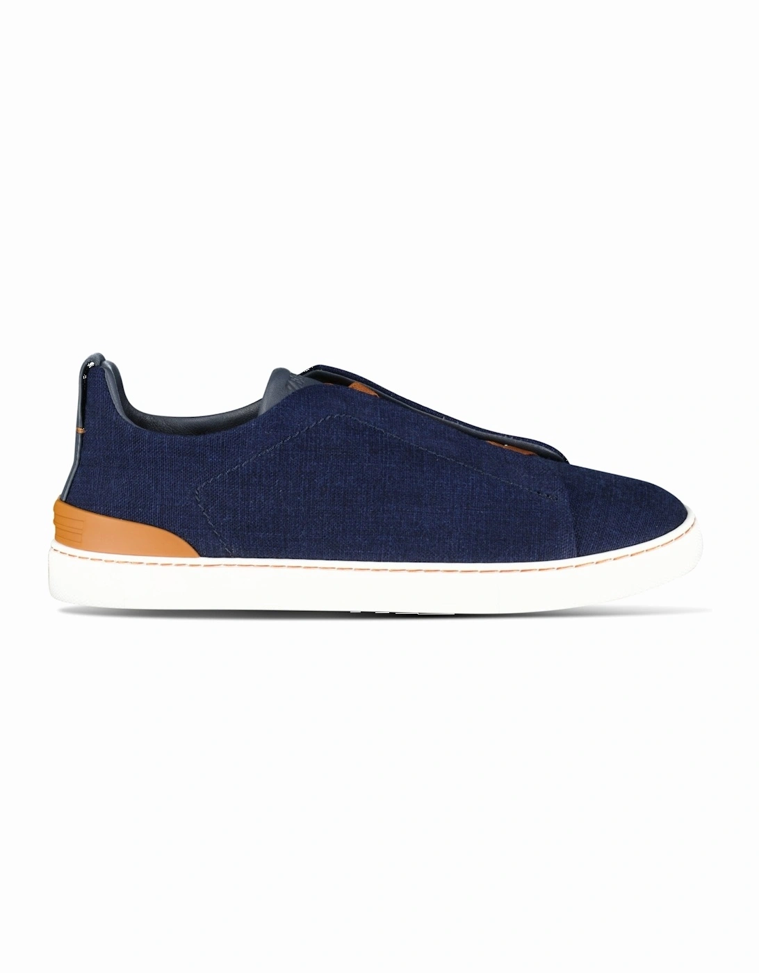 Zegna Triple Stitch Contrast-Sole Denim Low-Top Trainers Navy, 5 of 4