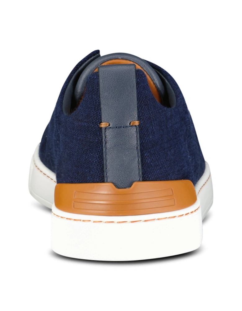 Zegna Triple Stitch Contrast-Sole Denim Low-Top Trainers Navy