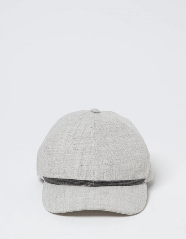 Linen Baseball Cap Beaded Detail