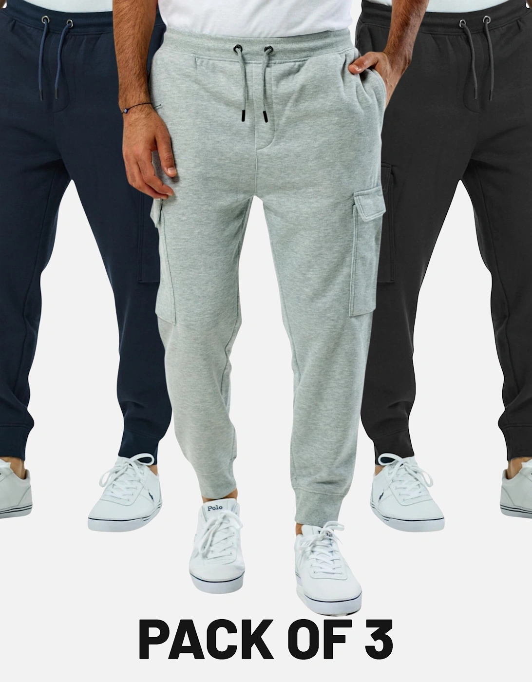 Multipack Mens Cargo Joggers Zip Pockets Fleece Gym Trousers Bottom Track Pants, 11 of 10