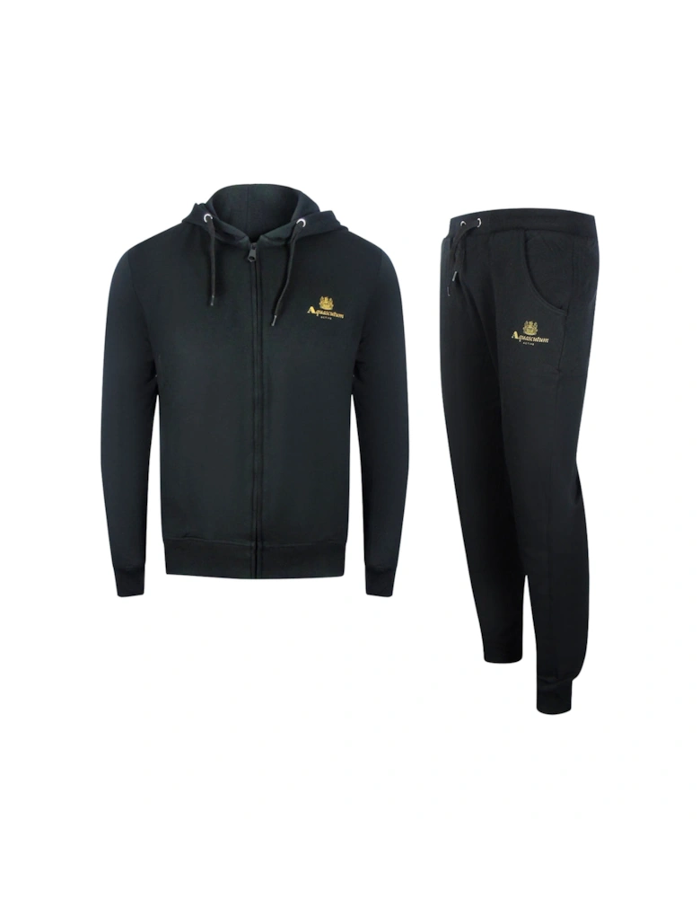 Black Zip-Up Hoodie And Tracksuit Set