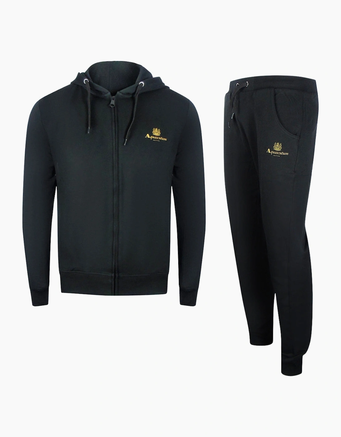 Aquascutum Men's Black Zip-Up Hoodie Tracksuit Set  Xl