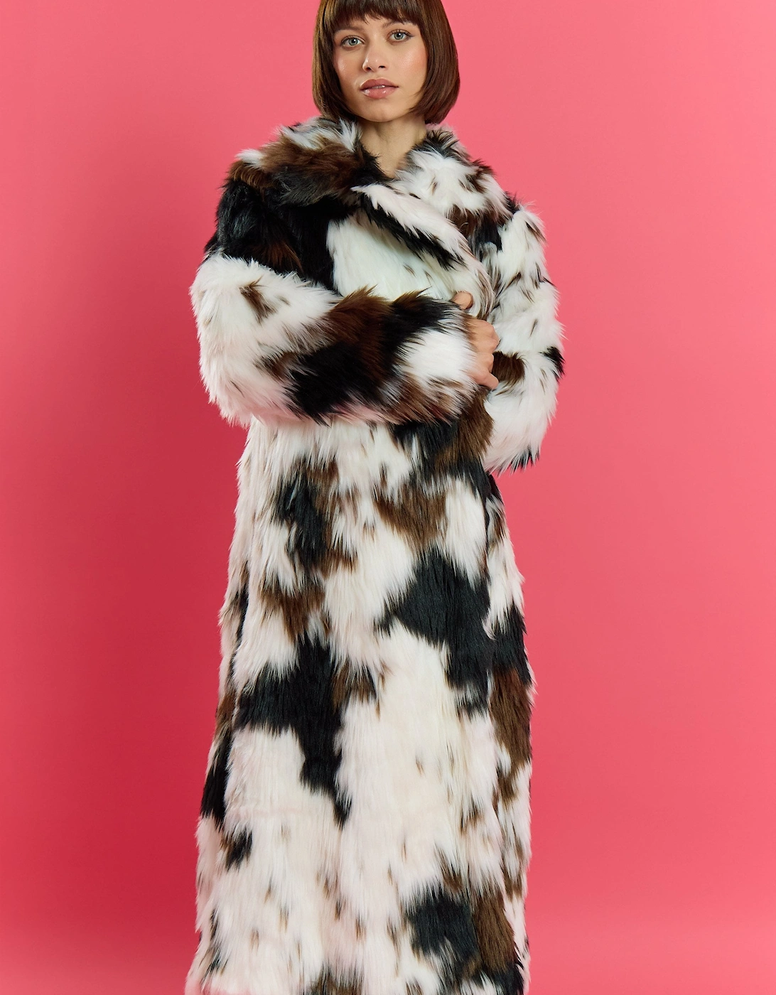 Cream and Brown Bamboo Lyocell Blend Hand Painted Faux Fur Coat, 7 of 6